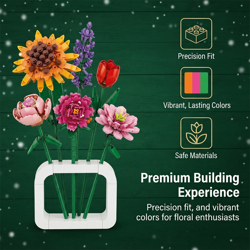 Christmas Countdown Blind Box: Flower Bouquet Building Blocks