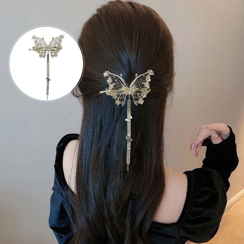 Butterfly Hair Clips Crystal Rhinestone Tassel