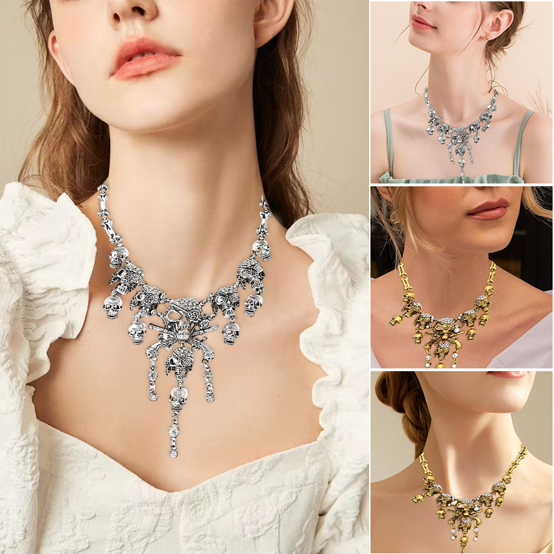 Vintage Pirate Skeleton Skull Necklace