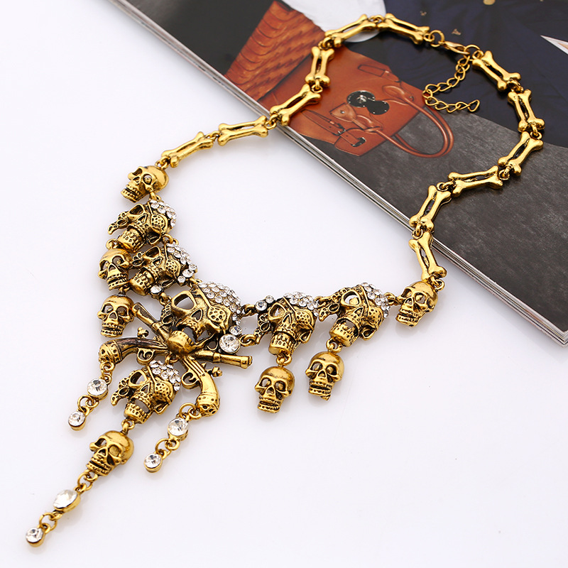 Vintage Pirate Skeleton Skull Necklace