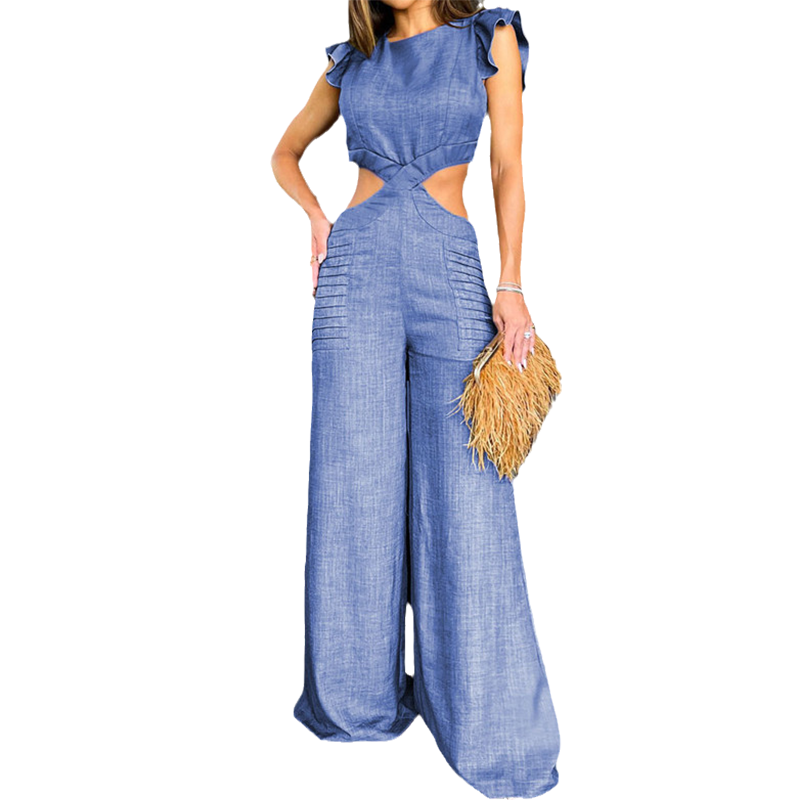 Solid Color Jumpsuit with Ruffles