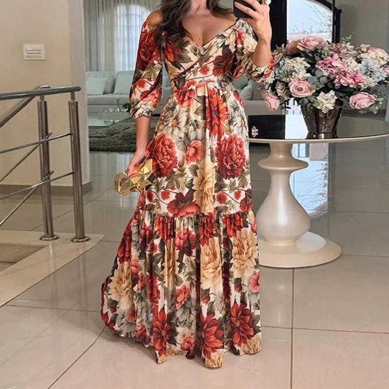 Floral Printed Strapless Maxi Dress