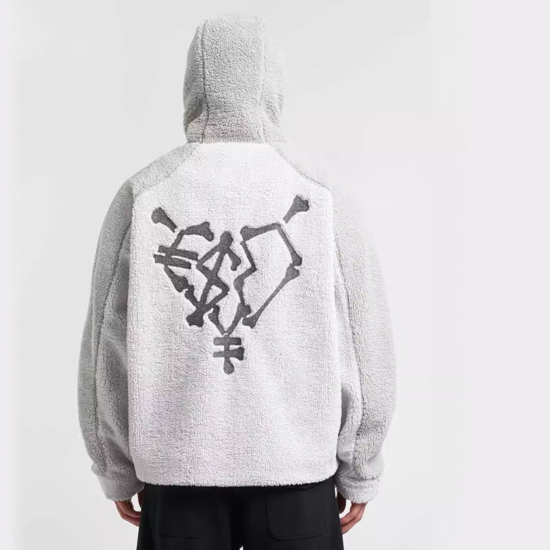 Hooded Colorblocked Lamb Coat