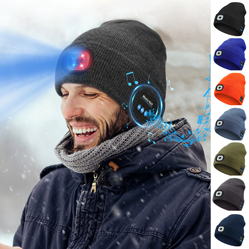 LED Bluetooth Warm Beanie Rechargeable Wireless Headset Hat Unisex