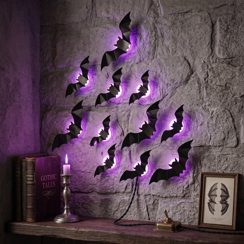3D Halloween Bat LED Wall Decor Set