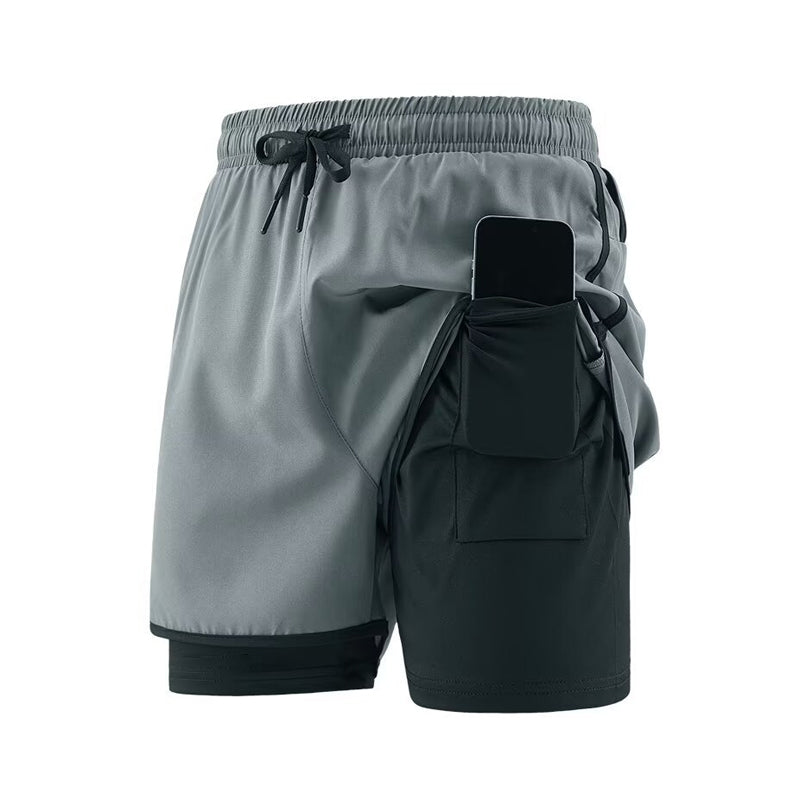 Men's 2 in 1 Stretch Active Quick Dry Gym Running Shorts With Liner