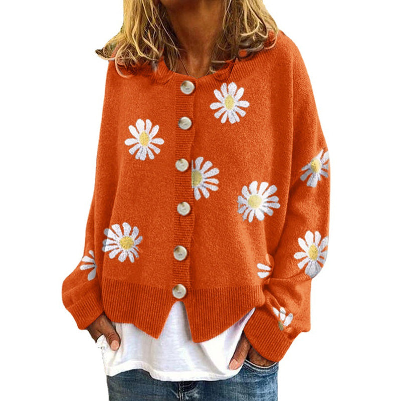 Autumn Chrysanthemum Embroidered Sweater