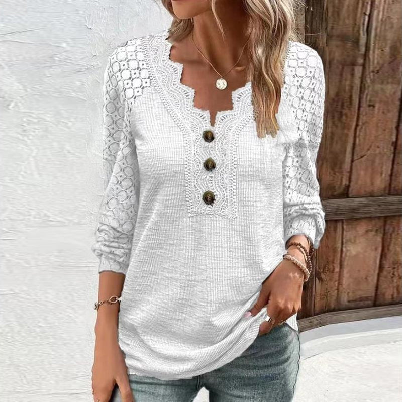Lace Long Sleeve Panel T-Shirt