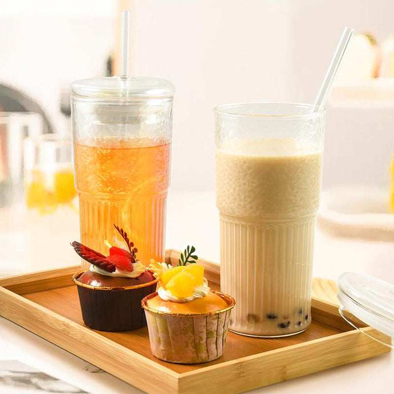 Glass Tumblers Set With Lids and Glass Straws