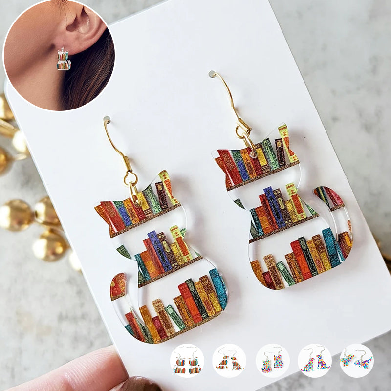 Cat Earrings With Books