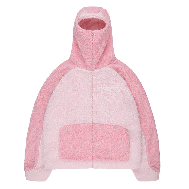 Hooded Colorblocked Lamb Coat