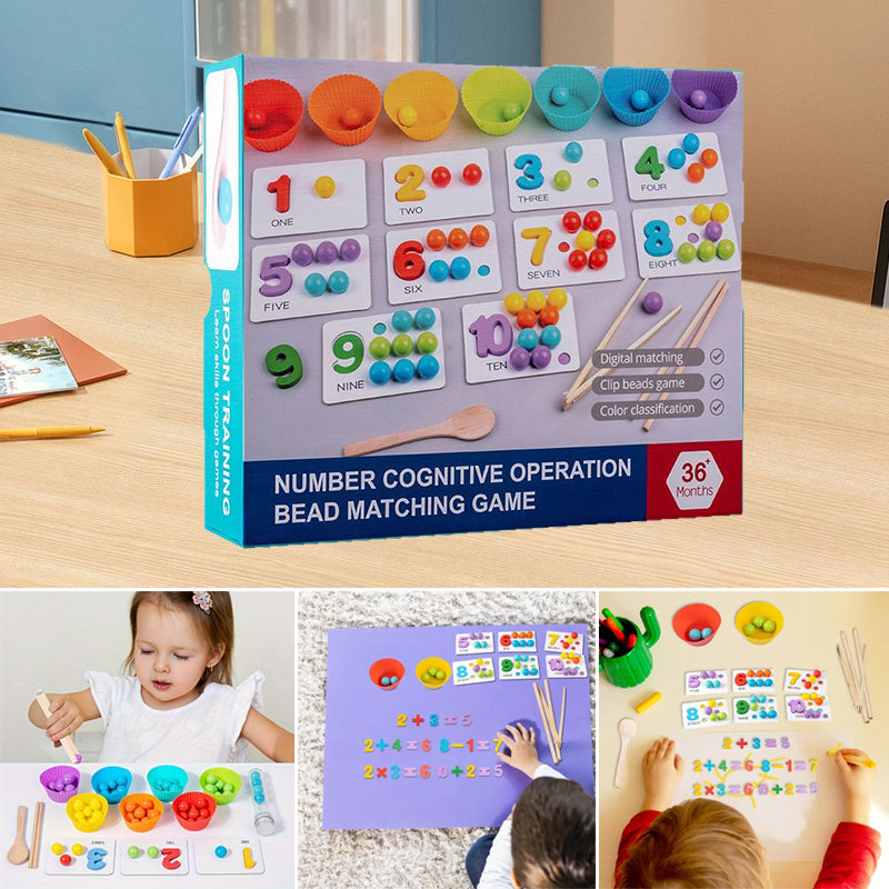Montessori Arithmetic Math Toy Set – Silicone Digital Learning with Beads, Chopsticks & Spoons