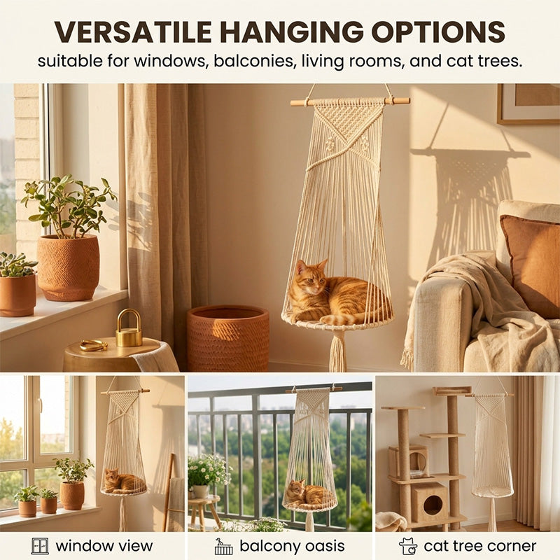 Handwoven Boho Cotton Rope Cat Hammock Bed