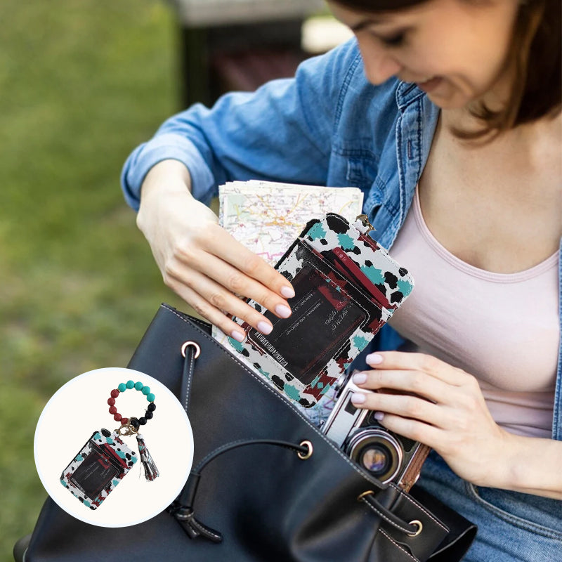 Stylish card holder with silicone bead bracelet