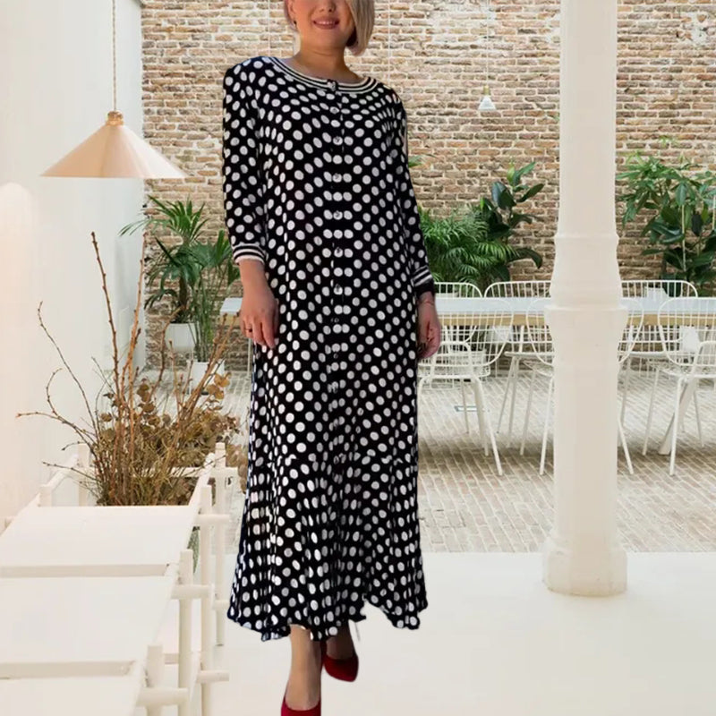 Polka Dot Long Sleeve Long Dress