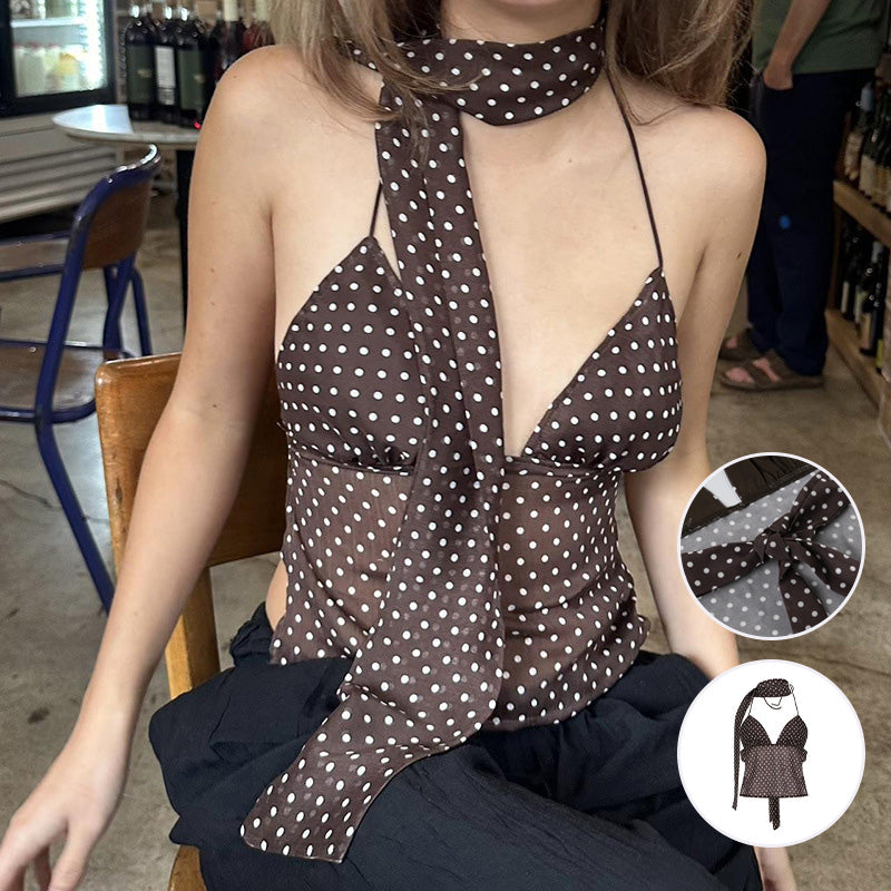 Sexy chiffon halterneck vest with V-neckline