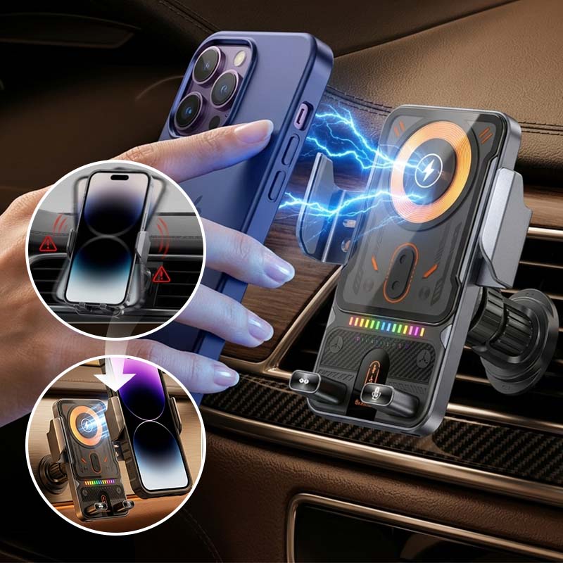 2-In-1 Auto-Rotating Car Phone Holder & Wireless Charger