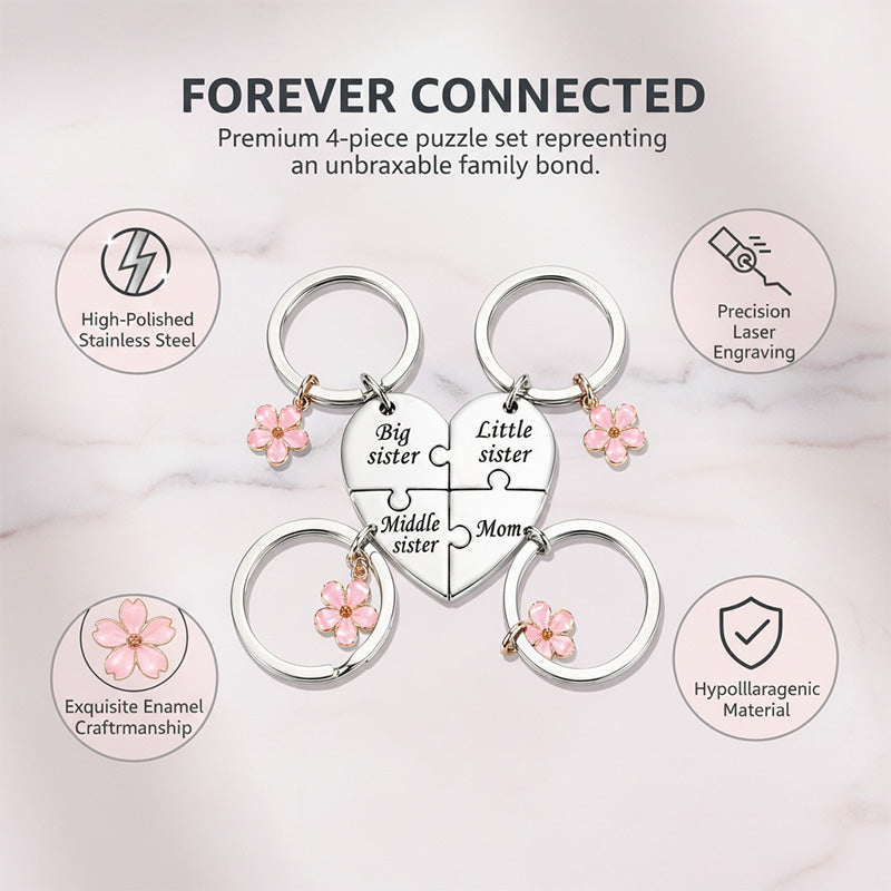 Four-flower heart puzzle keychain