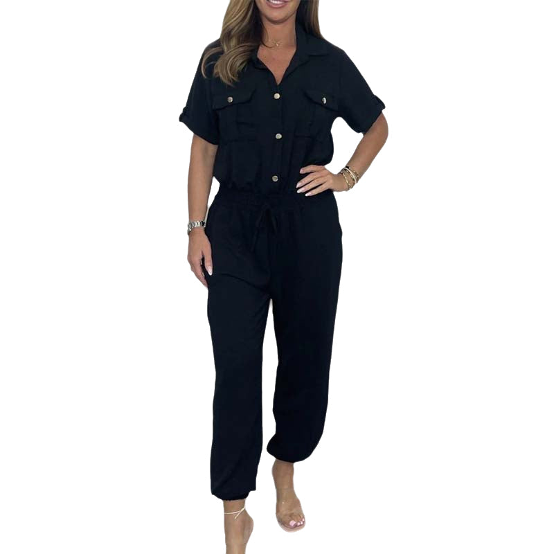 Gold Button Tie Jumpsuit