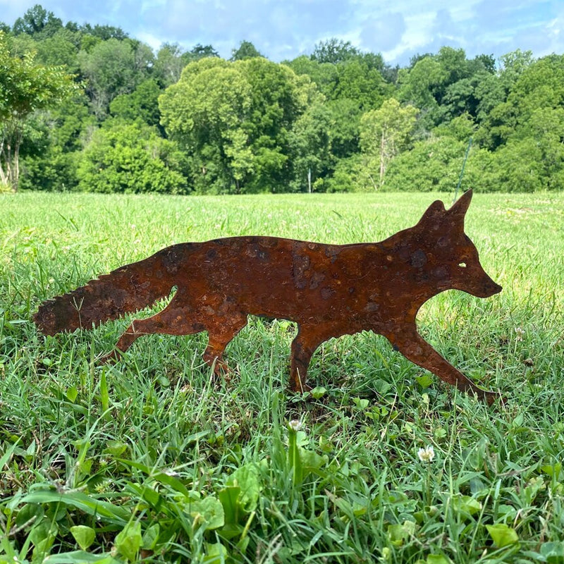 Sneaky Rustic Metal Fox Garden Decoration with Stakes