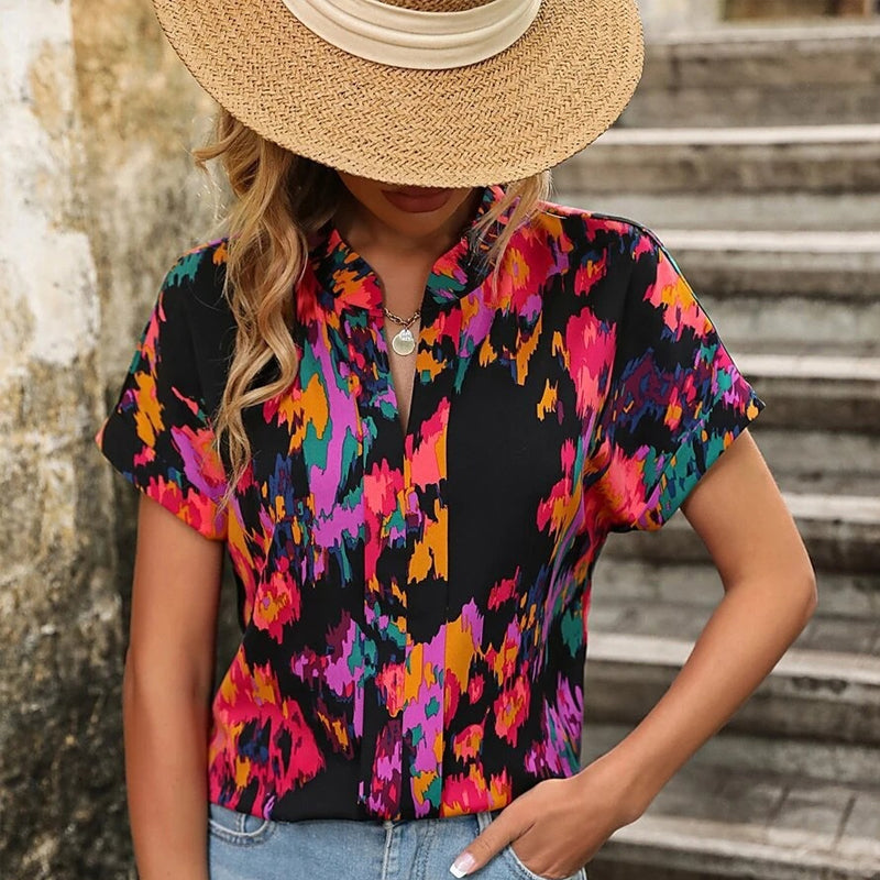 2023 Summer New Fashion V-neck Printed T-shirt