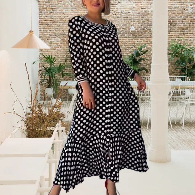 Polka Dot Long Sleeve Long Dress