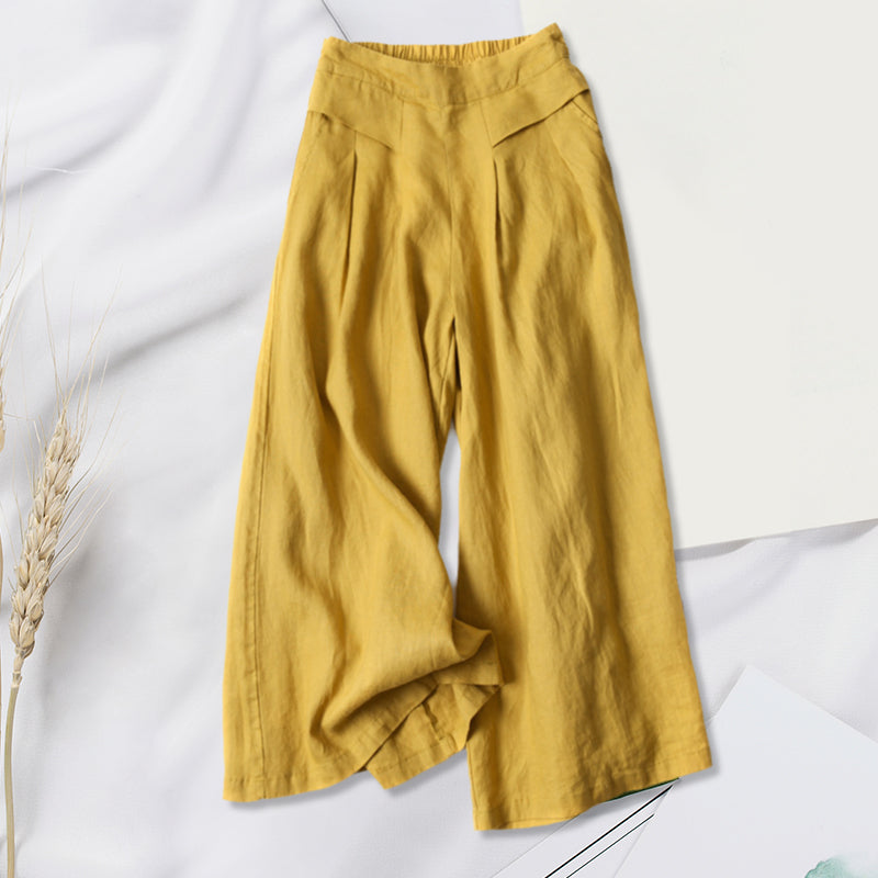 High Waist Cotton and Linen Wide Leg Pants