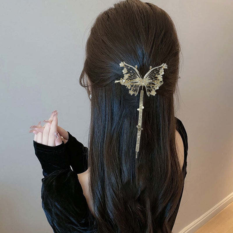 Butterfly Hair Clips Crystal Rhinestone Tassel