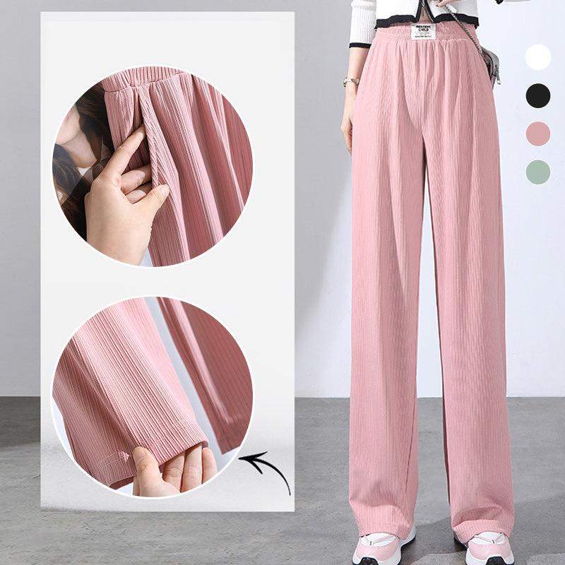 Women's summer high waist drape ice silk wide leg pants