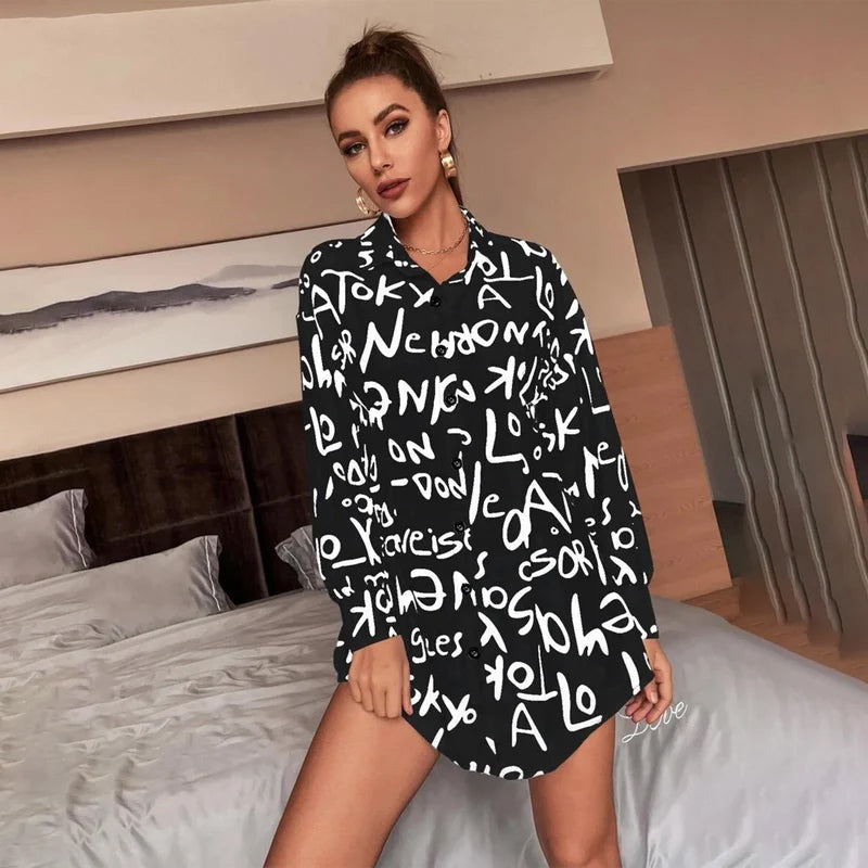 Casual Letter Print Lapel Top
