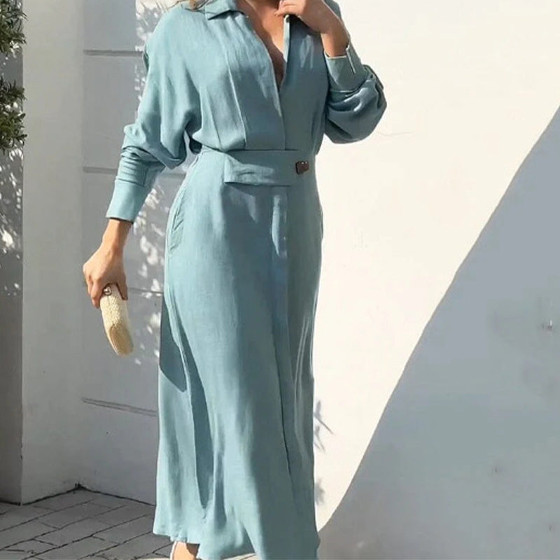 Solid Color Long Sleeve Lapel Dress