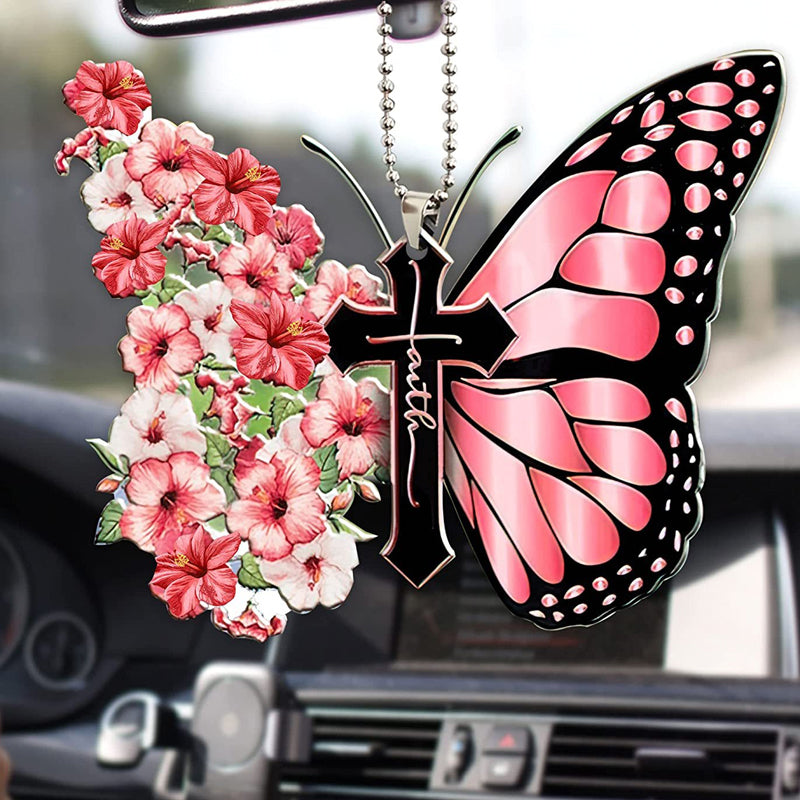 Beautiful Butterfly Cross Christian Car Rearview Mirror Accessory