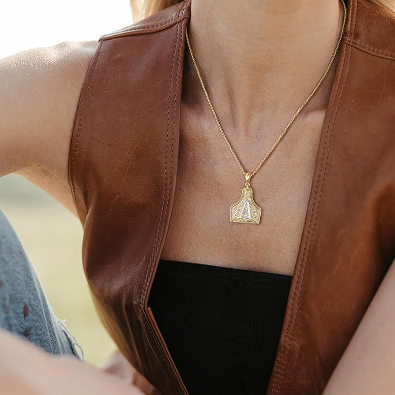 Cow Tag Initial Necklace