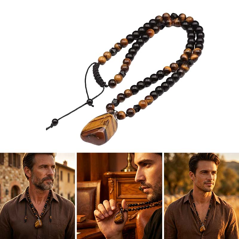 Men's Natural Tiger Eye Stone Necklace