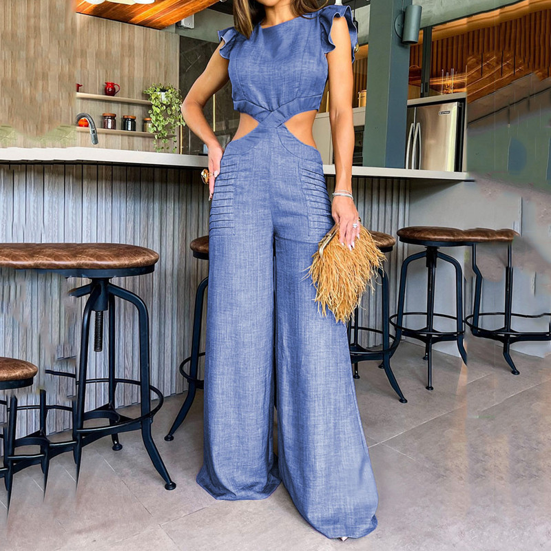 Solid Color Jumpsuit with Ruffles