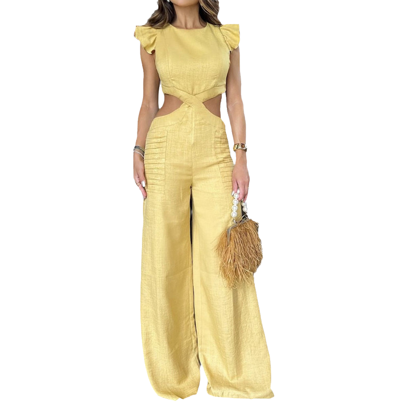 Solid Color Jumpsuit with Ruffles