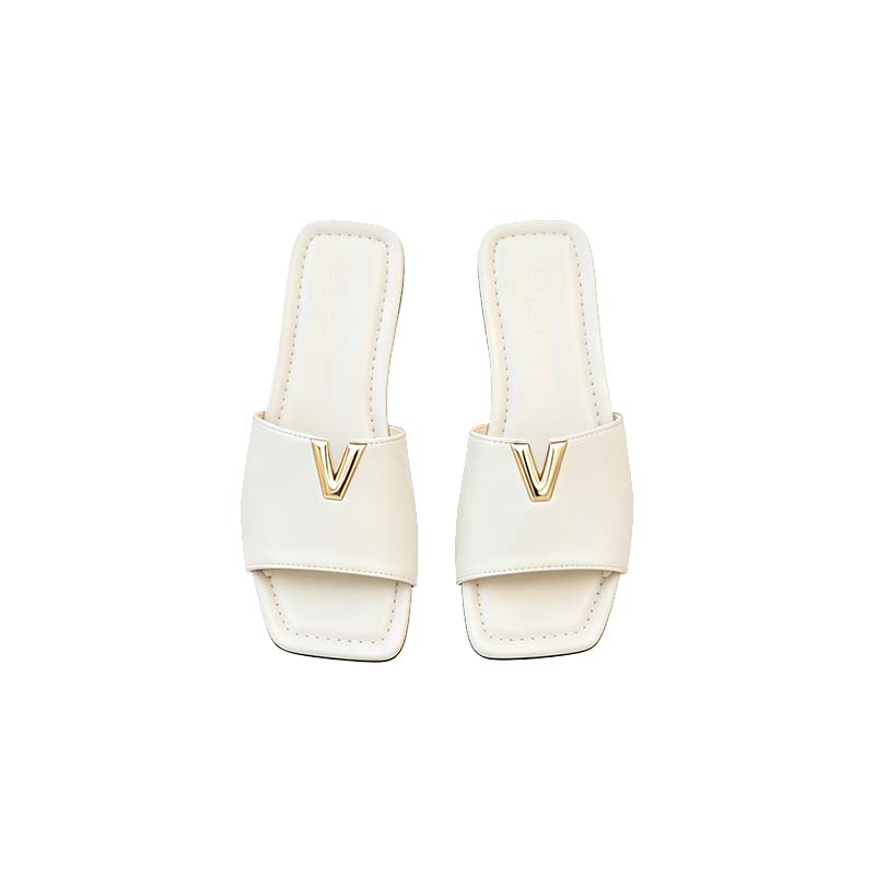 Metal Accent Flat Slide Sandals