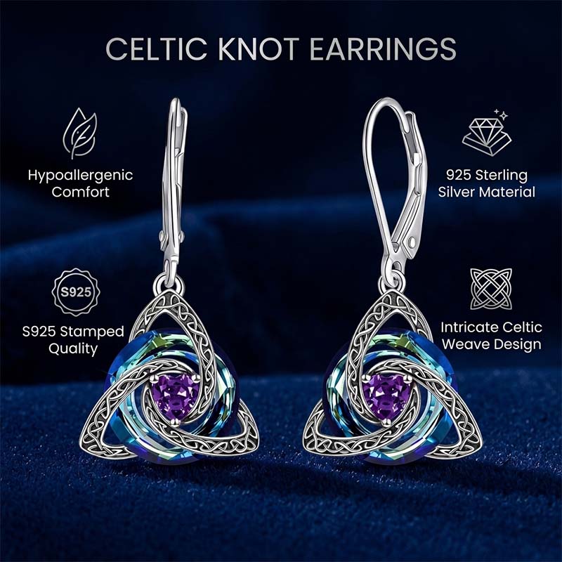 Elegant Celtic Knot Birthstone Drop Earrings