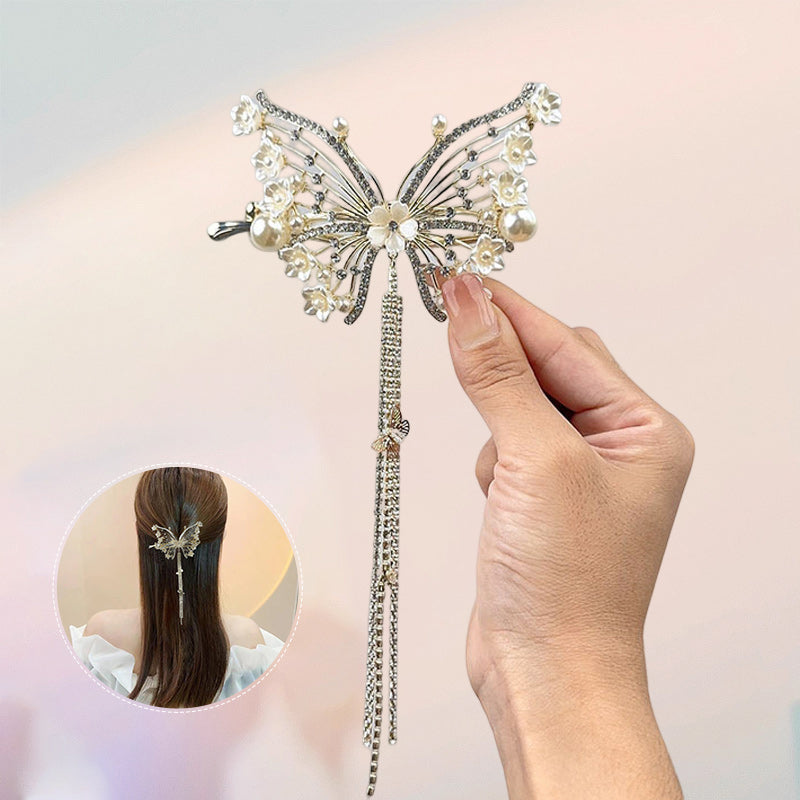 Butterfly Hair Clips Crystal Rhinestone Tassel