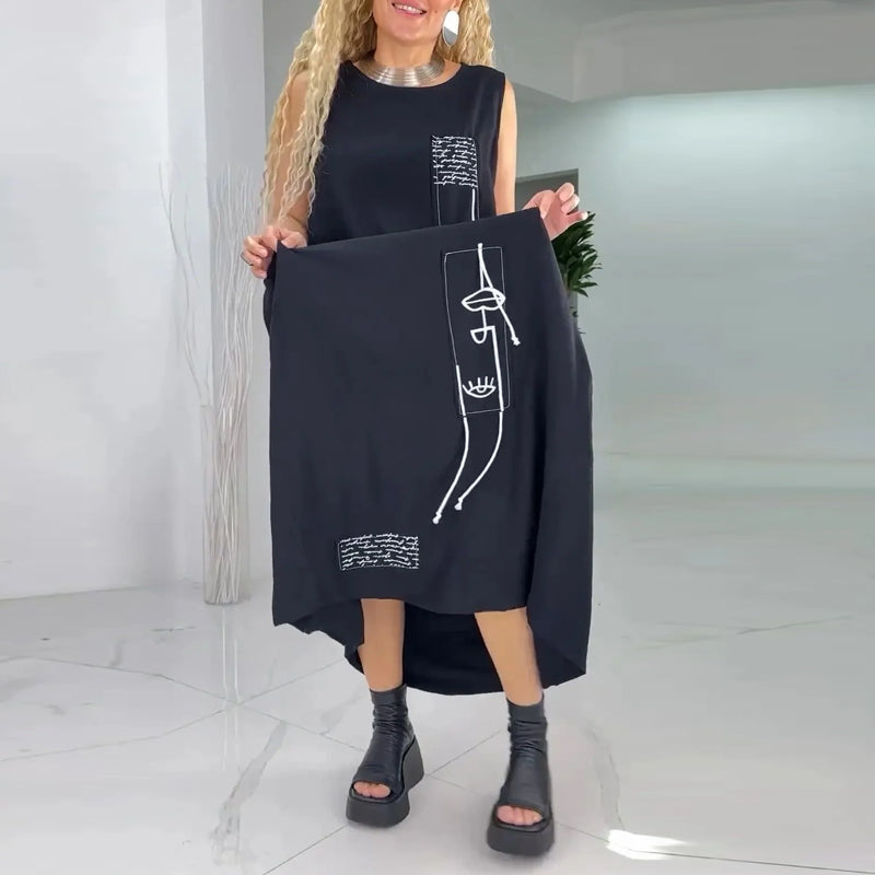 Casual Sleeveless Abstract Print Maxi Dress