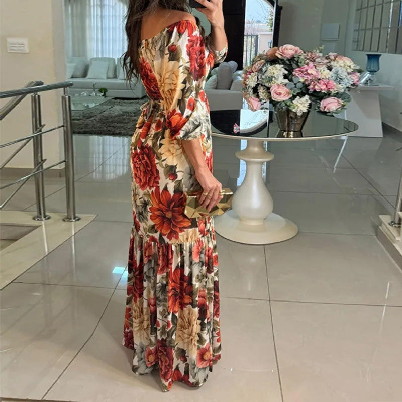 Floral Printed Strapless Maxi Dress