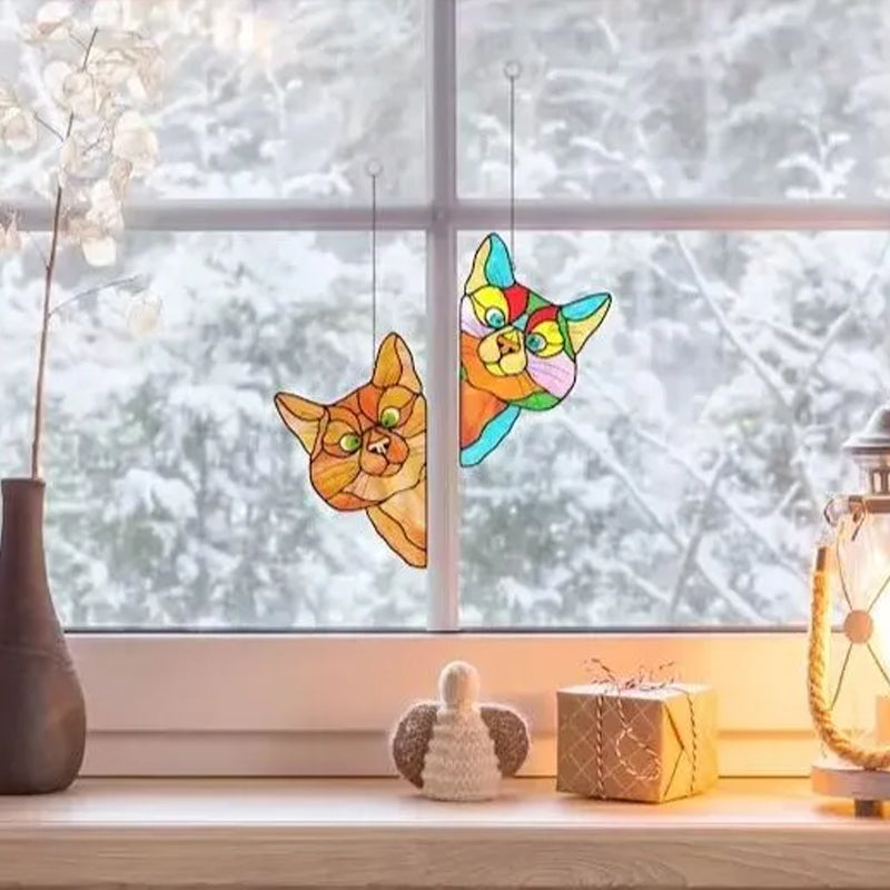 Handmade Stain Cat Suncatcher For Window