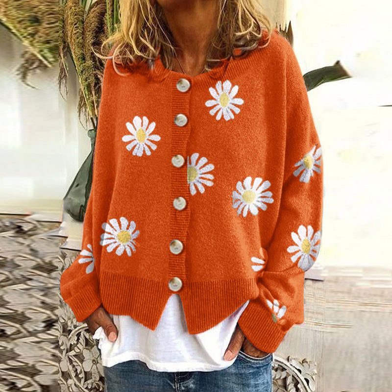 Autumn Chrysanthemum Embroidered Sweater