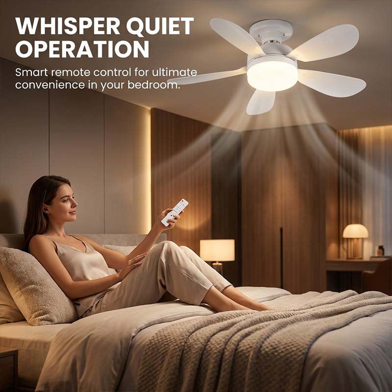 Six-blade gourd-shaped off-white ceiling fan light