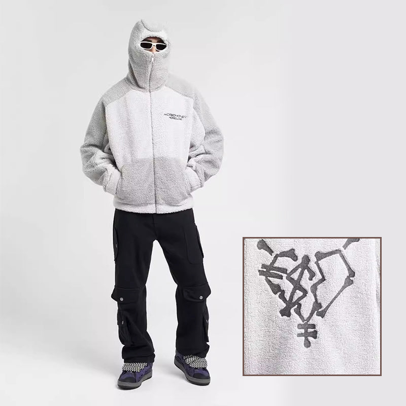 Hooded Colorblocked Lamb Coat