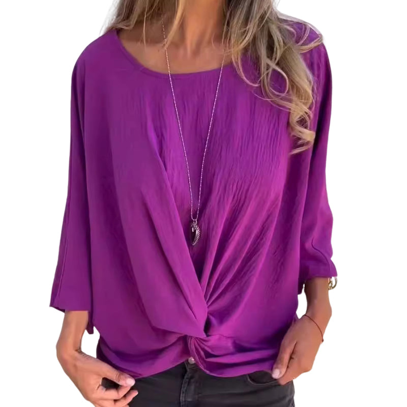 Round Neck and Half Sleeve Crossover Top