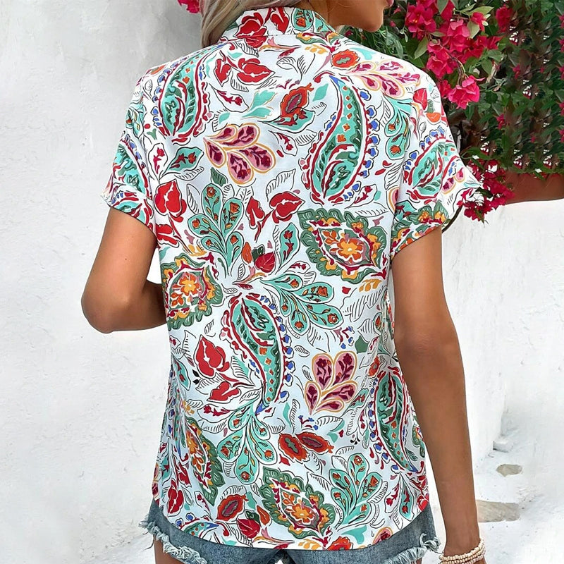 2023 Summer New Fashion V-neck Printed T-shirt