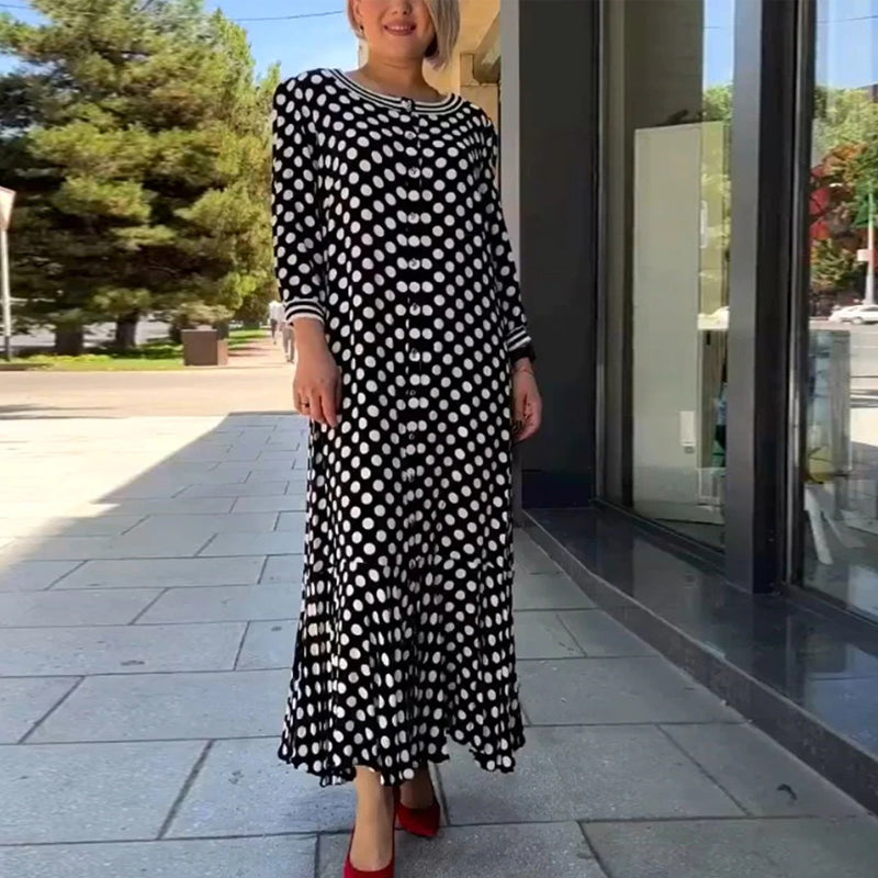 Polka Dot Long Sleeve Long Dress