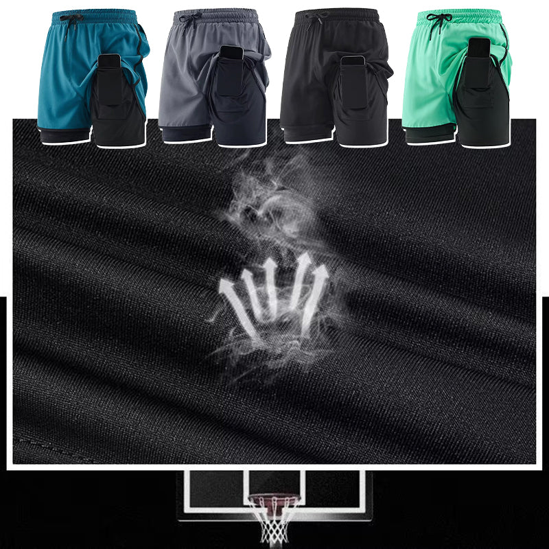 Men's 2 in 1 Stretch Active Quick Dry Gym Running Shorts With Liner