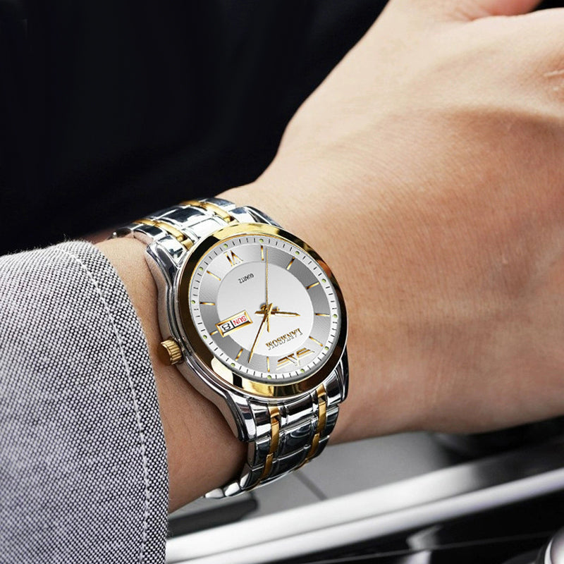 Men's Ultra-thin Waterproof Quartz Watch With Dual Calendar Window